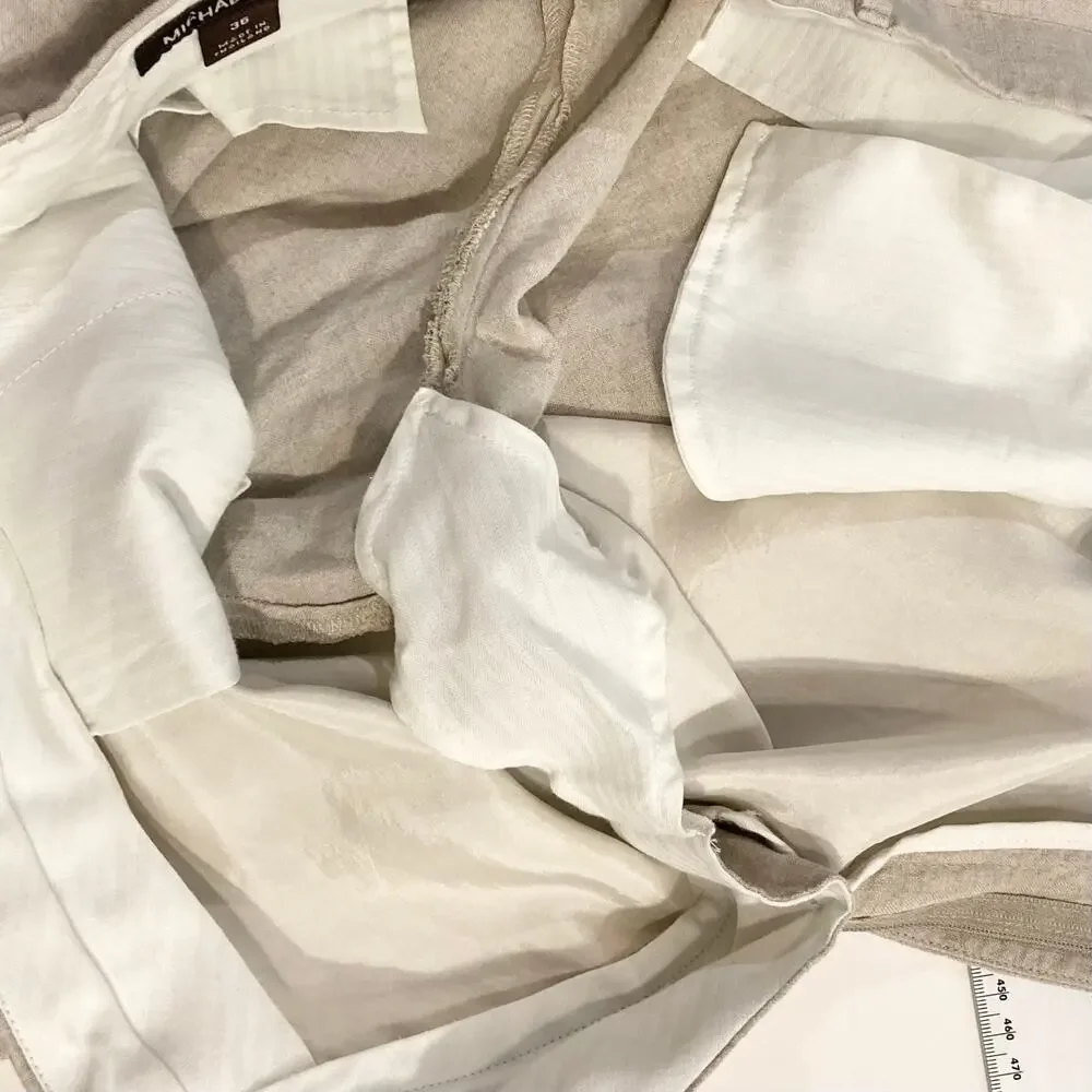nwot MICHAEL KORS Pants Mens 36 Cream Linen Classic Fit Pocket Chino Flat Front